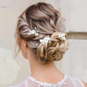 NEW! Unicra Silver Flower Bride Wedding Hair Pins Bridal Pearl (Pack of 3)